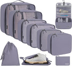 10 Set Packing Cubes Various Sizes Packing Organizer for Travel Accessories Luggage Carry On Suitcase (10-Grey / 10 Set-full Mesh)