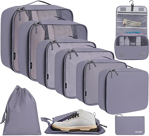 10 Set Packing Cubes Various Sizes Packing Organizer for Travel Accessories Luggage Carry On Suitcase (10-Grey / 10 Set-full Mesh)