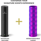 Waterless Essential Oil Hotel Scent Diffuser - Cold Air Diffuser - Covers 1000 sq. ft. - Waterless Diffuser for Home, Office & Hotel (Black + Interchangeable Sleeve) (Black + Purple/Pink/Blue Sleeve)