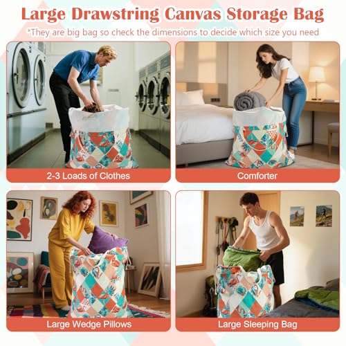 Canvas Laundry Bag with Handles & Drawstring 30"Wx35"H (Pink Flamingo L+ / L+ 30"Wx 35"H┃1 Pack)