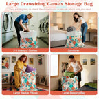 Canvas Laundry Bag with Handles & Drawstring 30"Wx35"H (Pink Flamingo L+ / L+ 30"Wx 35"H┃1 Pack)