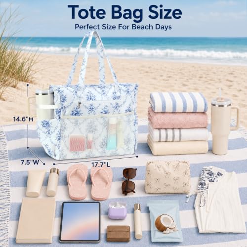 Large Beach Bag for Women (Blue White)