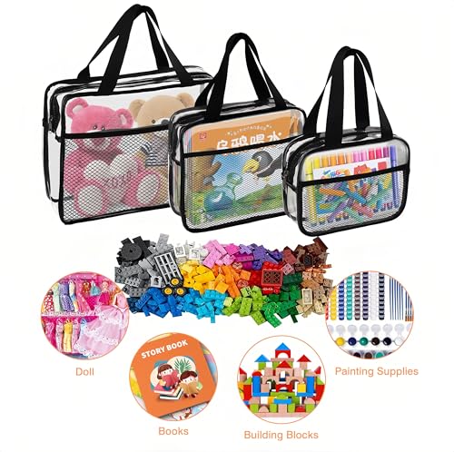 3PCS Clear Travel Toiletry Bags with Handles & Pocketfor Men Women (Black Clear)