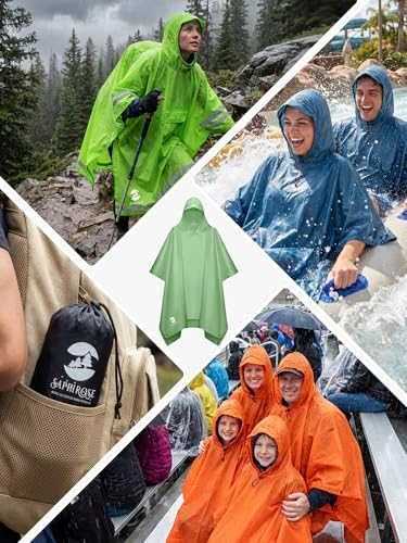Hooded Rain Poncho Waterproof Raincoat Jacket for Men Women Adults (One Size / Light Green 1 Pack)