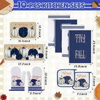 10 Pcs Fall Thanksgiving Pumpkin Kitchen Decor Set Blue White (Blue / Modern Style)