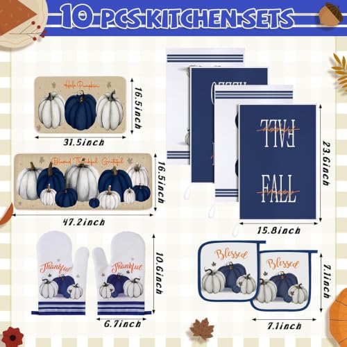 10 Pcs Fall Thanksgiving Pumpkin Kitchen Decor Set Blue White (Blue / Modern Style)