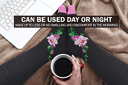 Physix Gear Compression Socks (Black/Pink Flower / Large-X-Large)