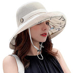 Women Mesh Crown Wide Brim Sun Hats Floppy Summer UV Protection UPF Hat for Beach Hiking Garden Travel Lawn Work Chin Strap (One Size / A1-m9163-beige)