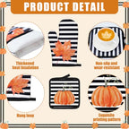 10 Pcs Fall Pumpkin Kitchen Decor Set Kitchen Towels Pot Holders Oven Mitts and Rugs Set Thanksgiving Towels for Baking Cooking BBQ Autumn Home (Black, White, Orange / Stripe Pumpkins)