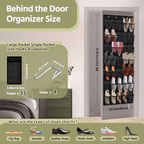 35 Pocket Over the Door Shoe Organizer (Black)