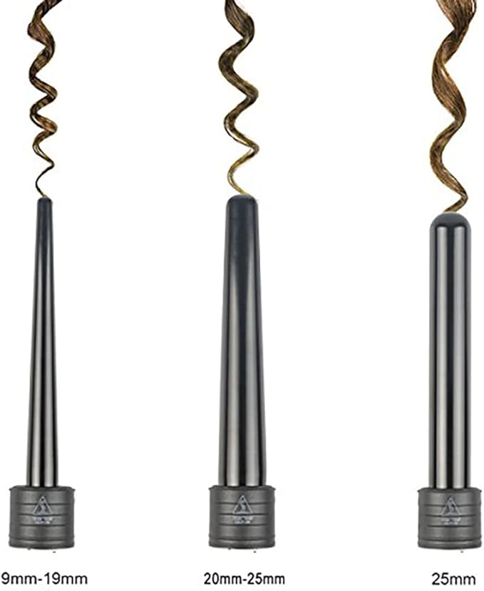 iMissiu Tourmaline 3 in 1 Curling Wand Set with 3 Interchangeable Curling Iron Ceramic Barrels with Heat Resistant Glove – Black