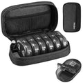 Weekly Travel Pill Organizer 2 Times a Day AM PM Black Pill Box (A Canvas Black 01 / 1 Set Canvas Case)
