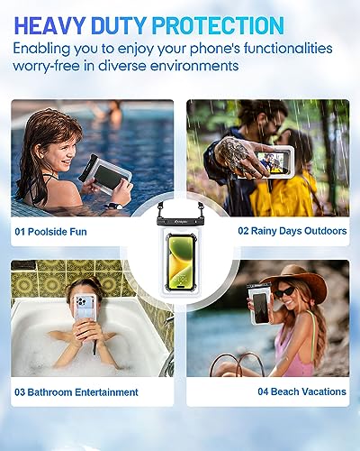 Waterproof Phone Pouch Up to 8.5" (Case-friendly [8.5-inch] / [(Clear)Black+Black] Large Waterproof Phone Pouch)