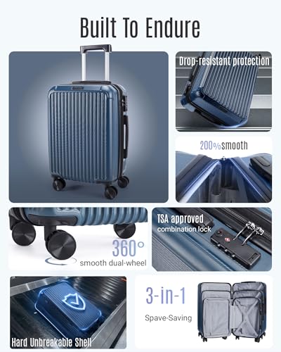 3 Piece Luggage Sets with Spinner Wheels Hardshell TSA Lock (Royal Blue / 3-Piece Set - 20"/24"/28")