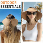 Sun Visor Hats for Women Wide Brim Straw Packable Beach Hat Khaki (Khaki)
