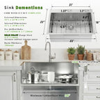 Drop in Kitchen Sink 33"x22" Single Bowl (33" x 22")