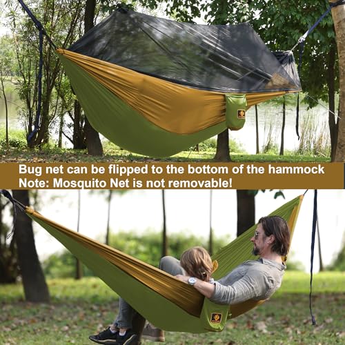 Camping Hammock with Net (Green & Khaki / X-Large)