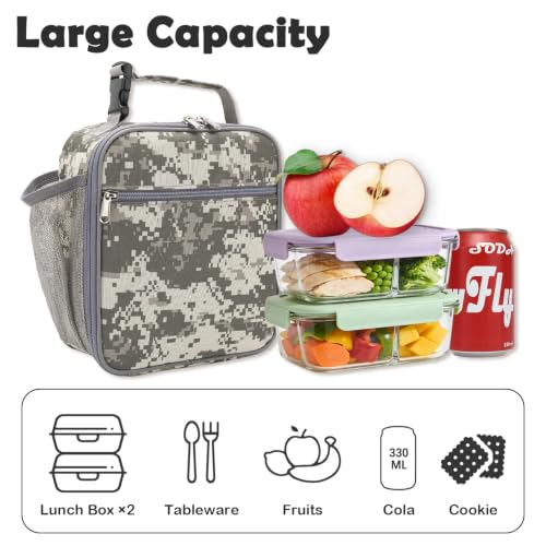 Lunch box Insulated Soft Bag Mini Cooler Back to School Thermal Meal Tote Kit for Girls (DigitalCamo)