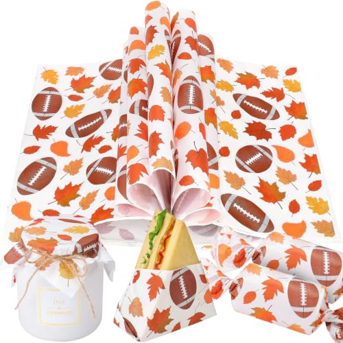 100 Pcs Fall Football Wax Paper Sheets for Food Wrapping (Colorful / Fall)