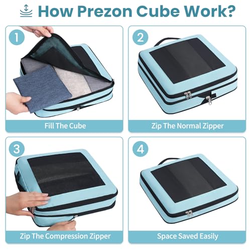 Compression Packing Cubes for Travel (Mint Blue / 4 set-Square Mesh)