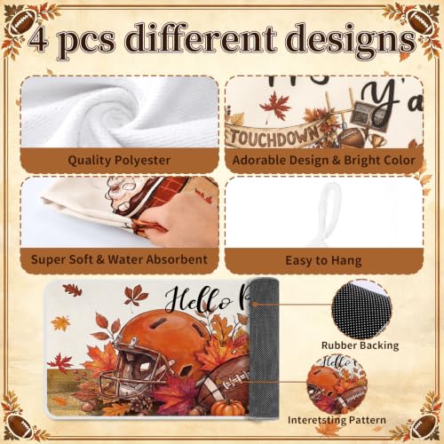 10 Pcs Fall Pumpkin Kitchen Decor Set Kitchen Towels Pot Holders Oven Mitts and Rugs Set Thanksgiving Towels for Baking Cooking BBQ Autumn Home (Dark Orange / Football)