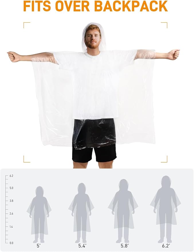 SaphiRose Disposable Rain Ponchos Emergency Clear Poncho - Image 3