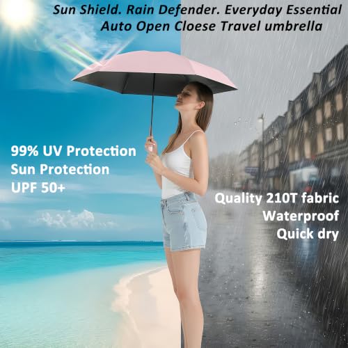 Small Compact Travel Umbrella with UV Protection for Sun & Rain (A-2 Pack-Pink & Purple)