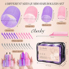 4 Sizes Hair Rollers Curler Set with Clips for Women (Pink and Purple)