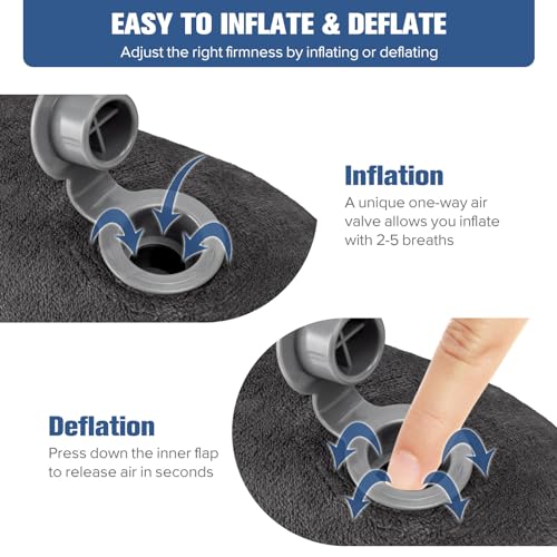 Inflatable Travel Pillow for Sleeping Airplane (Dark Grey / M-Shape)
