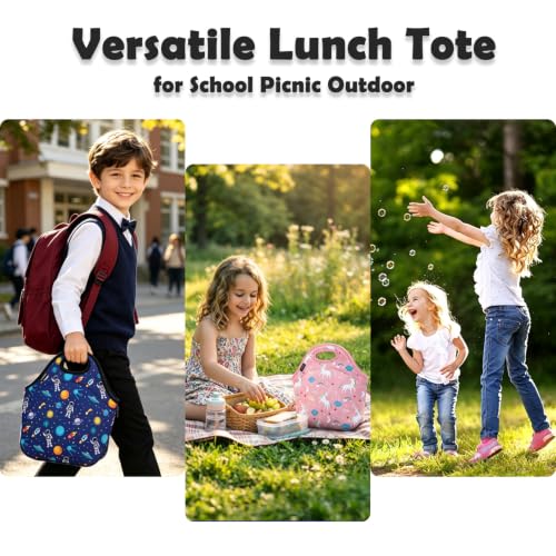 Neoprene Kids Lunch box Insulated Soft Bag Mini Cooler Thermal Meal Tote Kit for Boys (Navy Blue)