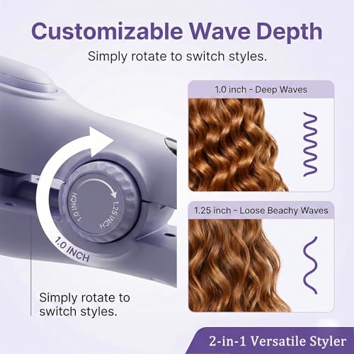 1&1.25 Inch Hair Crimper for Women to Adjustable Groove (Blue)