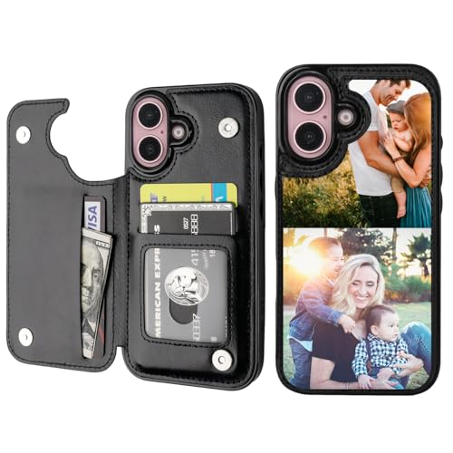 Custom Wallet Phone Case for iPhone 16 (Black-B / iPhone 16)