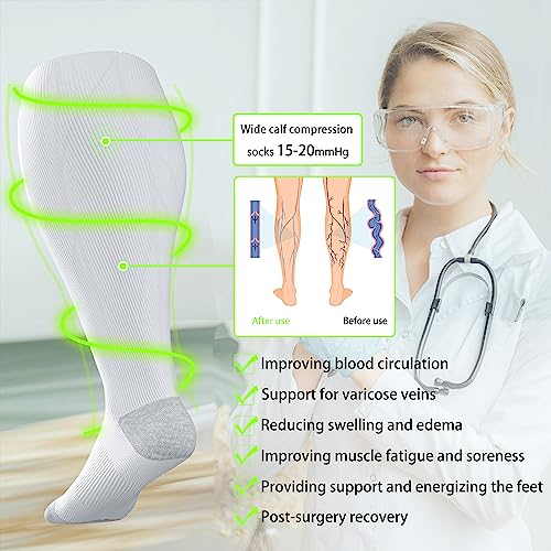 Plus Size Compression Socks for Women&Men Wide Calf 15 (3 Pair-black/White/Grey / 3X-Large)