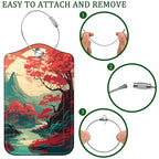 2 Pack Luggage Tags for Suitcases Travel Bag with Name Label Stainless Loop (Japanese Sakura Tree Mountains Sunset)