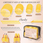 4 Sizes Hair Rollers Curlers Set with Clips for Women Girls (Yellow)