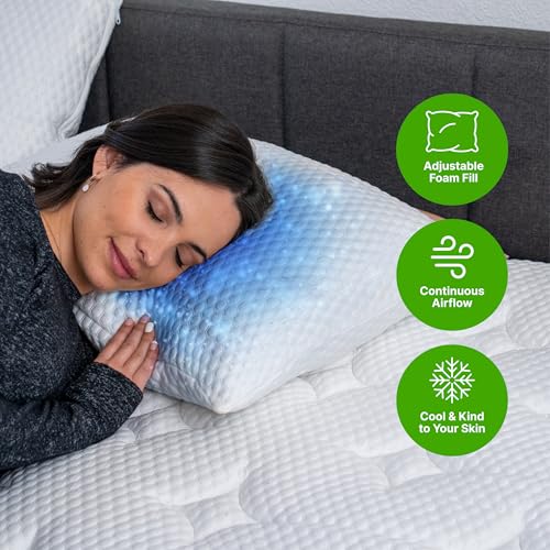 Shredded Memory Foam Pillow with Adjustable Gel and Cooling Breathable Cover (Queen)