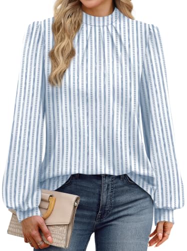 Long Sleeve Shirts for Women Fall Outfits for Women 2026 Business Casual Tops Blouses Dressy Casual Early Fall Fashion Clothing School Outfits for Teachers Work Clothes Trendy (05 - Light Blue Stripe / Medium)