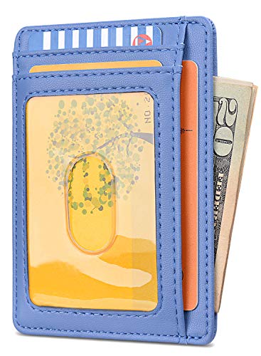 Slim Minimalist Front Pocket RFID Blocking Leather Wallets for Men and Women (Small / Sand Wathet Blue)