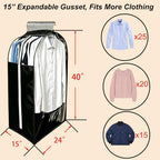 15" Gusseted Garment Bags for Hanging Clothes (Black / 24'' x 15''x 40'')