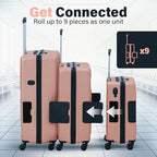 Patented Connecting Hard Shell 3 Piece Luggage Set (Pink / 3-Piece Set)