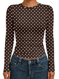 Womens Long Sleeve Shirts Basic Compression Tops Brown Dots XS (X-Small / Brown Dots)
