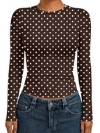 Womens Long Sleeve Shirts Basic Compression Tops Brown Dots L (Large / Brown Dots)