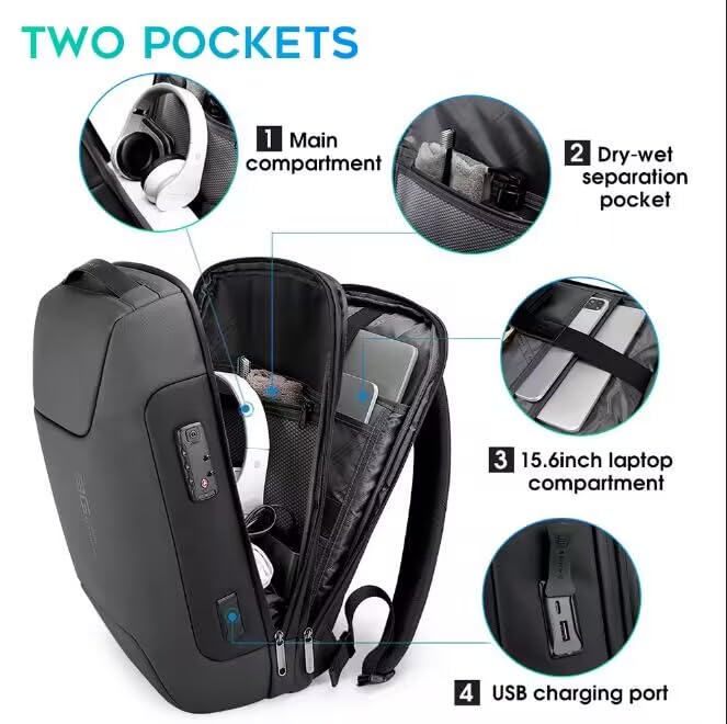 Anti Theft Business Backpack Fits 15.6 Inch Laptop (Black)