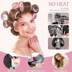 4 Sizes Hair Rollers for Women Pink Curlers Set with Gift Makeup Bag (Light Pink)