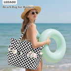 Large Beach Bag for Women (Black White Grid)