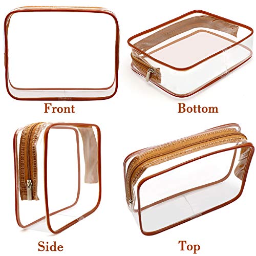 6 Packs Clear Makeup Bags (Coffee-6PCS(Large+Medium+Small))