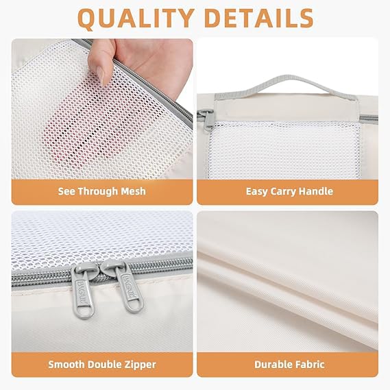 8 Set Packing Cubes Various Sizes Packing Organizer for Travel Accessories Luggage Carry On Suitcase (08-Beige / 8 Set-middle Mesh)