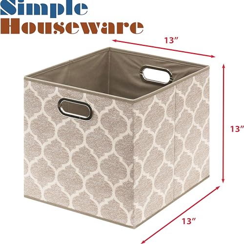 13 Inch Foldable Cube Storage Bins with Handles (3 Pack - 13" x 13" x 13" / Beige)