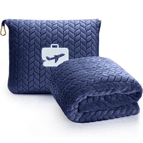 Travel Blanket & Pillow 68x42 (Navy Blue)