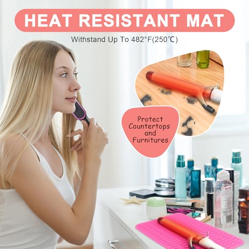 Plus Size Silicone Heat Resistant Mat for Hair Tools (Hotpink)